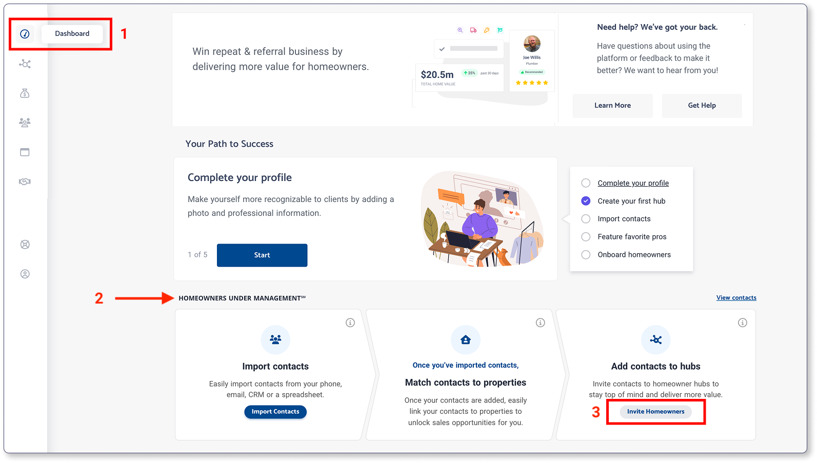 Dashboard navigation